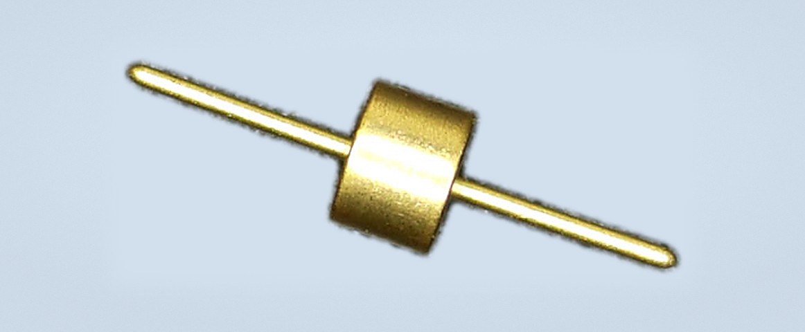 RF feedthrough glass insulator with axial leads